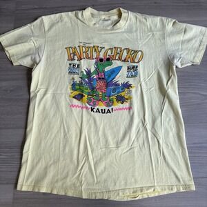 Vintage 80s Party Gecko Kauai‎ Hawaii Yellow T-Shirt Single Stitch XL Fits M/L